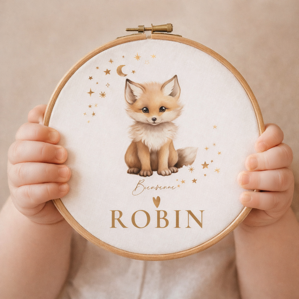 Tambour naissance petit garçon personnalisé prénom – Décoration chambre bébé renard