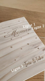 Bloc cadre photo en bois personnalisé message et prénoms gravés. Idée cadeau fête des mères