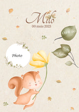 Affiche de naissance  personnalisée écureuil avec photo de bébé