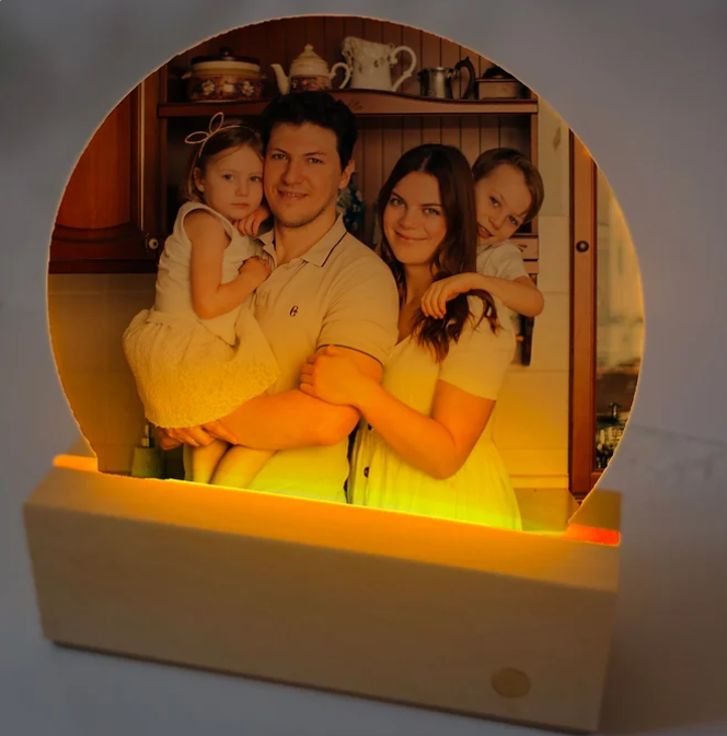 Cadre photo bois et plexiglass lumineux rechargeable