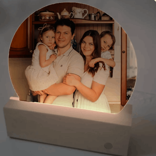 Cadre photo bois et plexiglass lumineux rechargeable