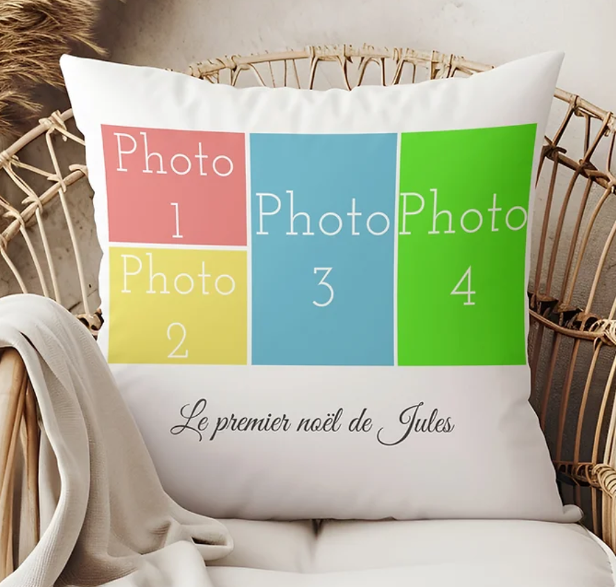 Coussin personnalisé 4 photos et message