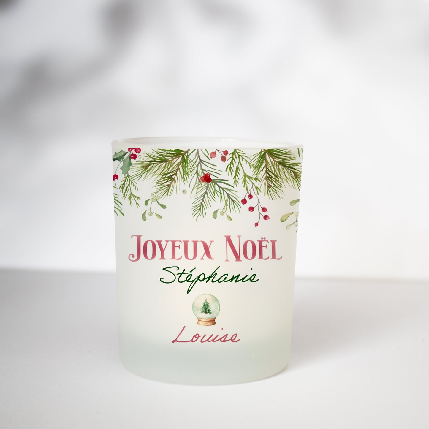 Petit photophore en verre personnalisé – Motifs de Noël