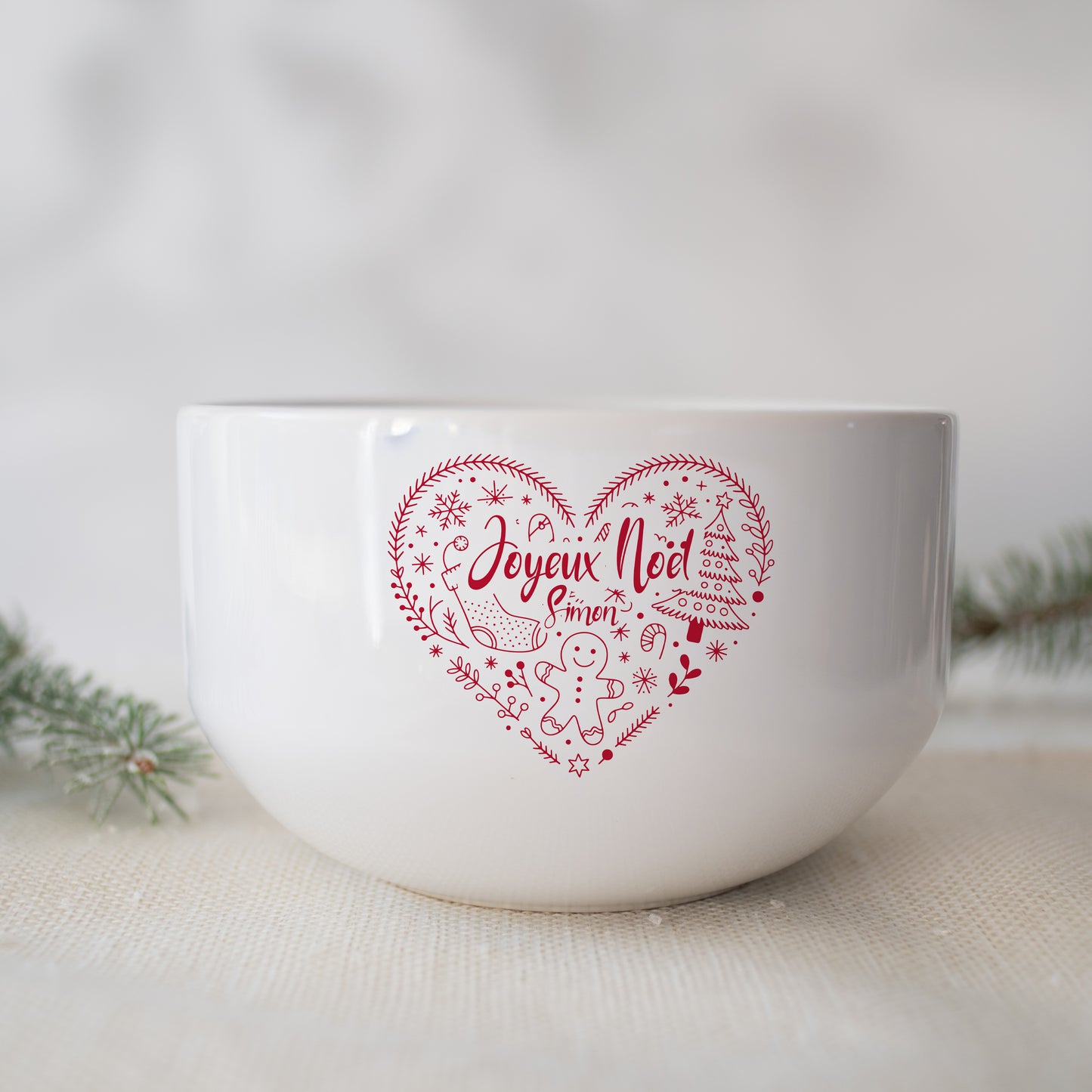 Gros bol personnalisé – Motif de Noël (avec ou sans anse) idée cadeau famille maître, maîtresse, nounou...