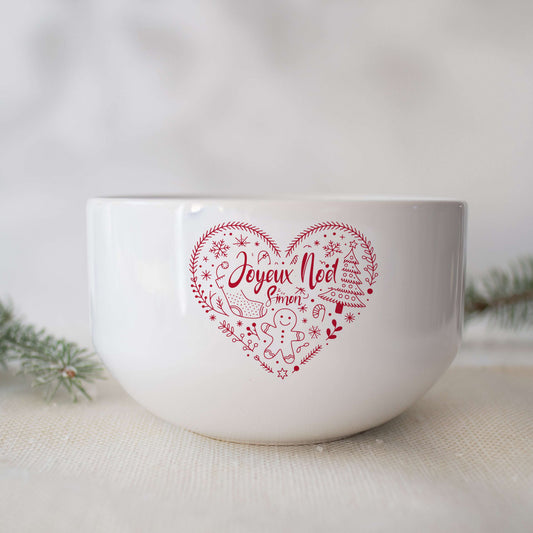 Gros bol personnalisé – Motif de Noël (avec ou sans anse) idée cadeau famille maître, maîtresse, nounou...