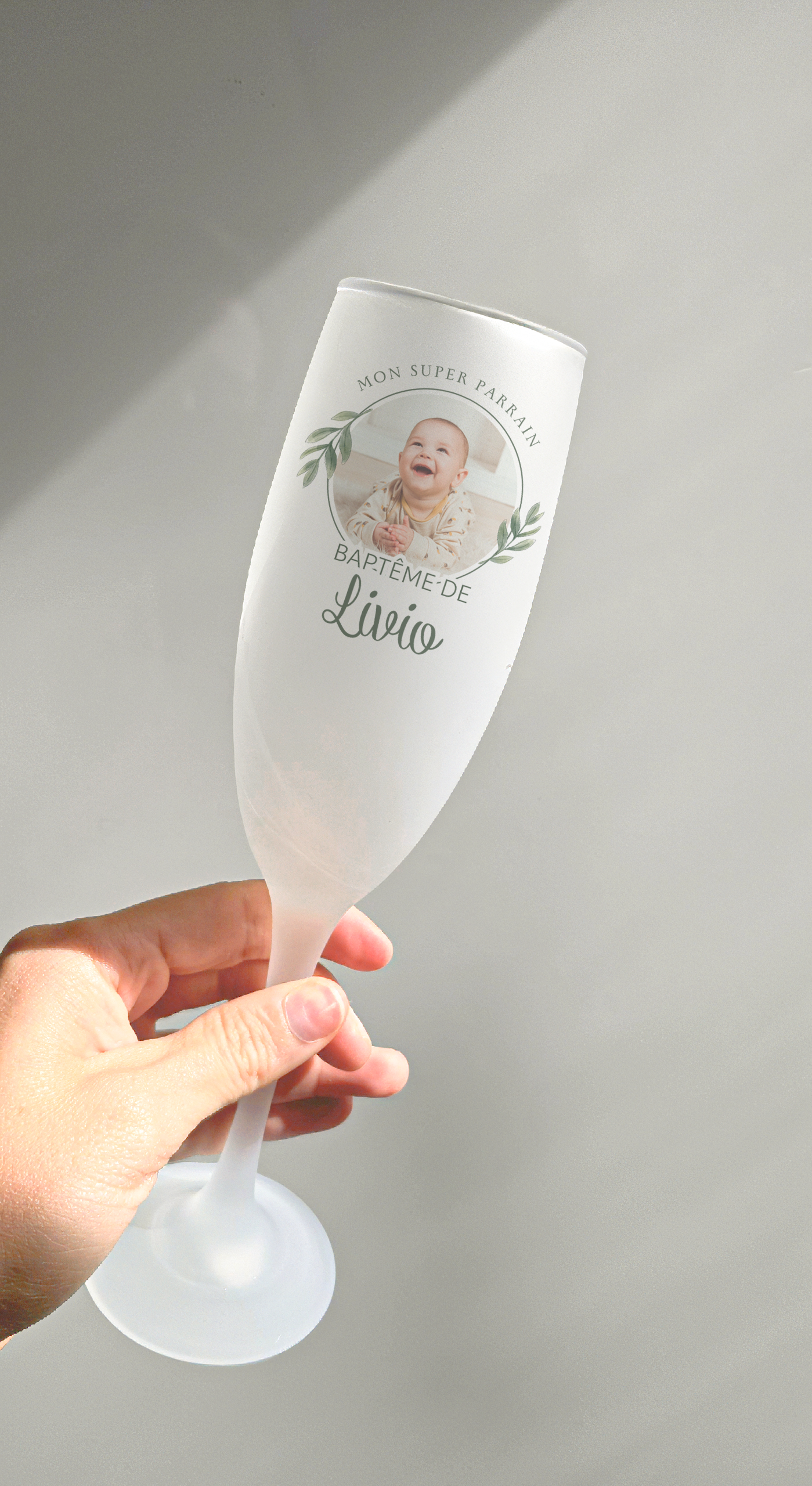 Flute en verre personnalisée baptême parrain marraine