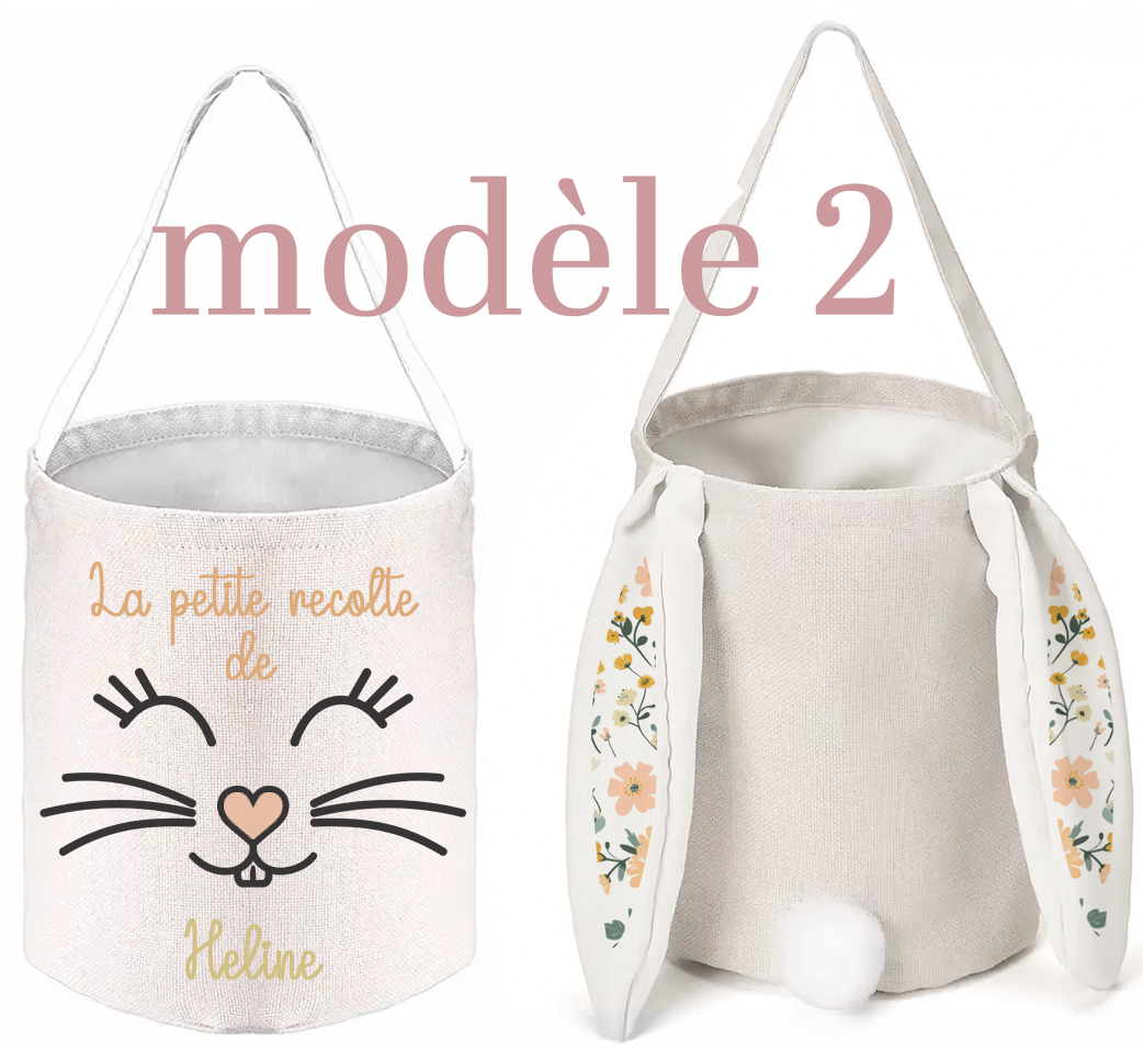 Sac lapin de Pâques petit panier personnalisé avec prénom chasse aux oeufs