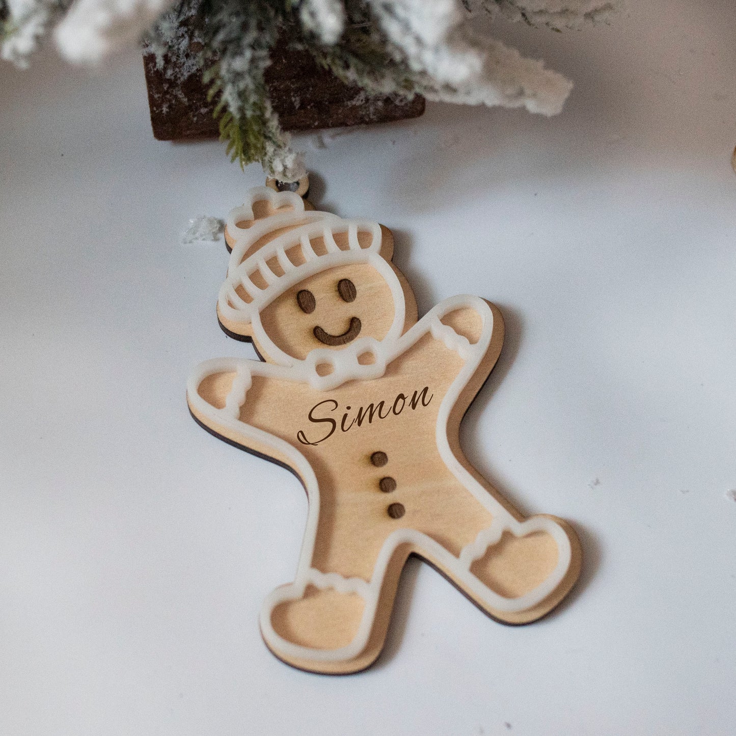 Décoration de Noël en bois personnalisée theme petit pain d'épices