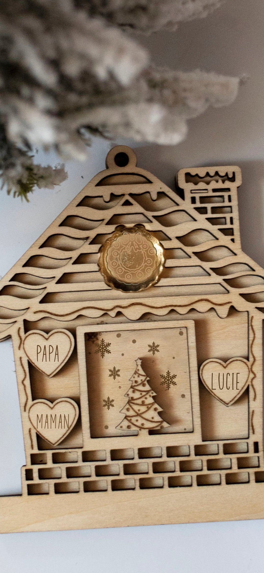 Décoration de sapin de noel bois et plexiglass personnalisé personnalisé famille avec prenoms