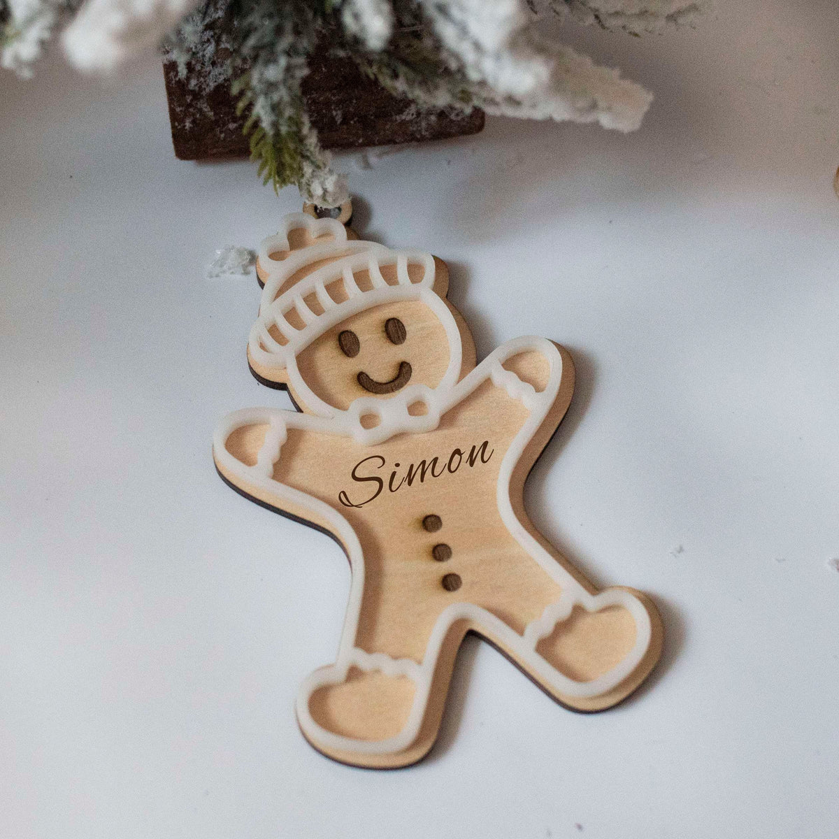 Décoration de Noël en bois personnalisée theme petit pain d'épices