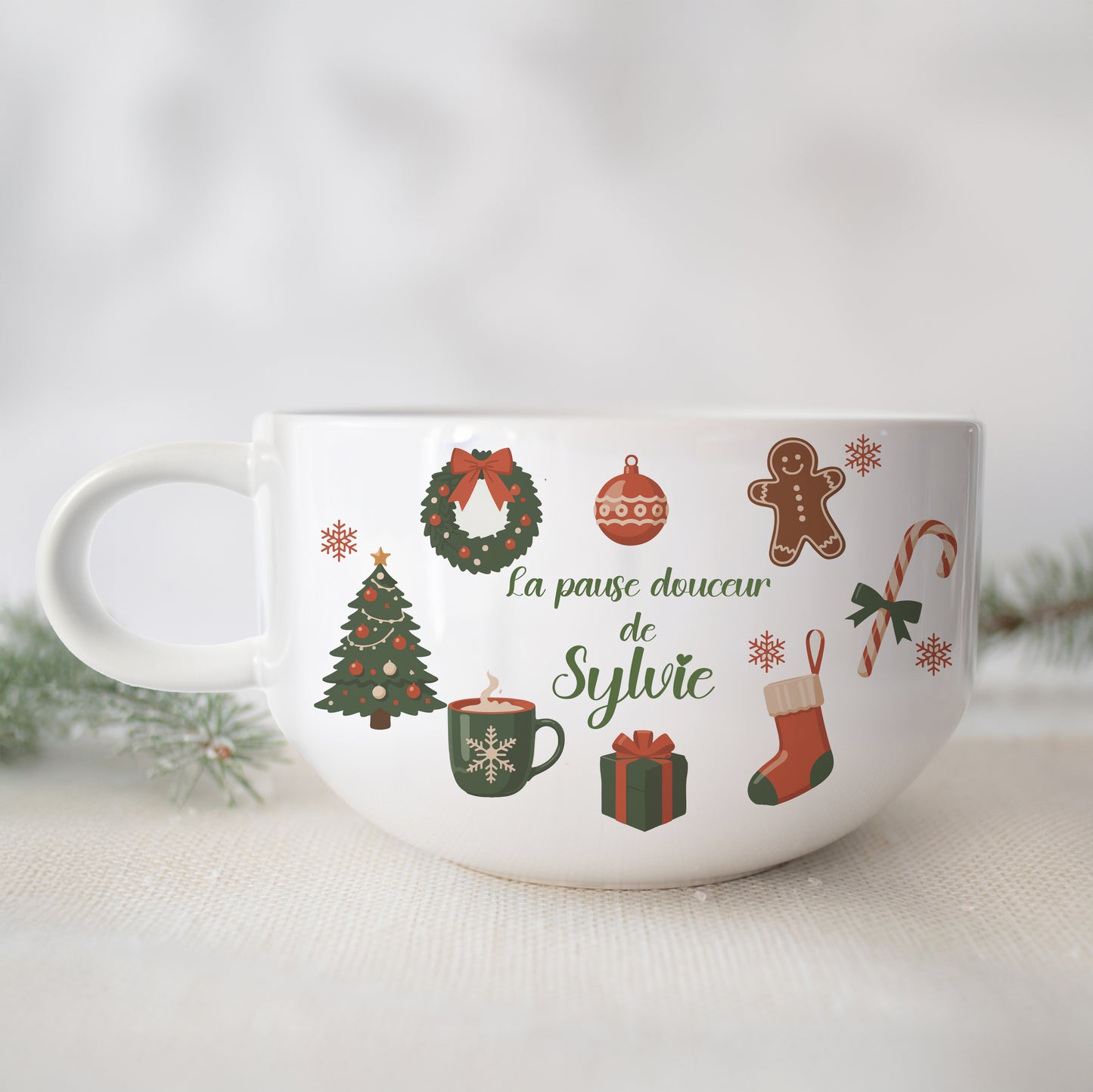 Bol personnalisé Noël (avec ou sans anse) idée cadeau famille maître, maîtresse, nounou...