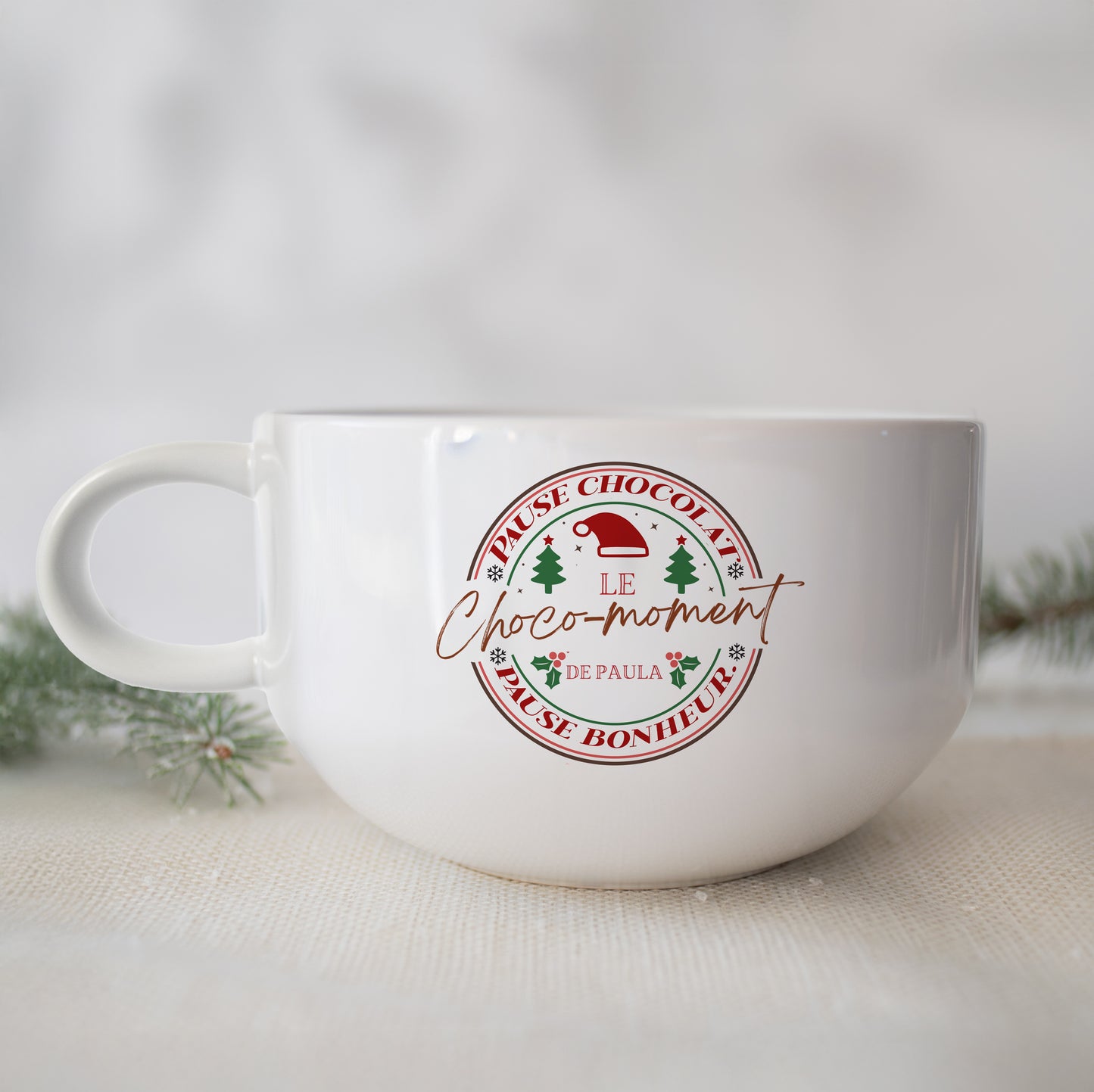 Gros bol personnalisé – Motif de Noël (avec ou sans anse) idée cadeau famille maître, maîtresse, nounou...