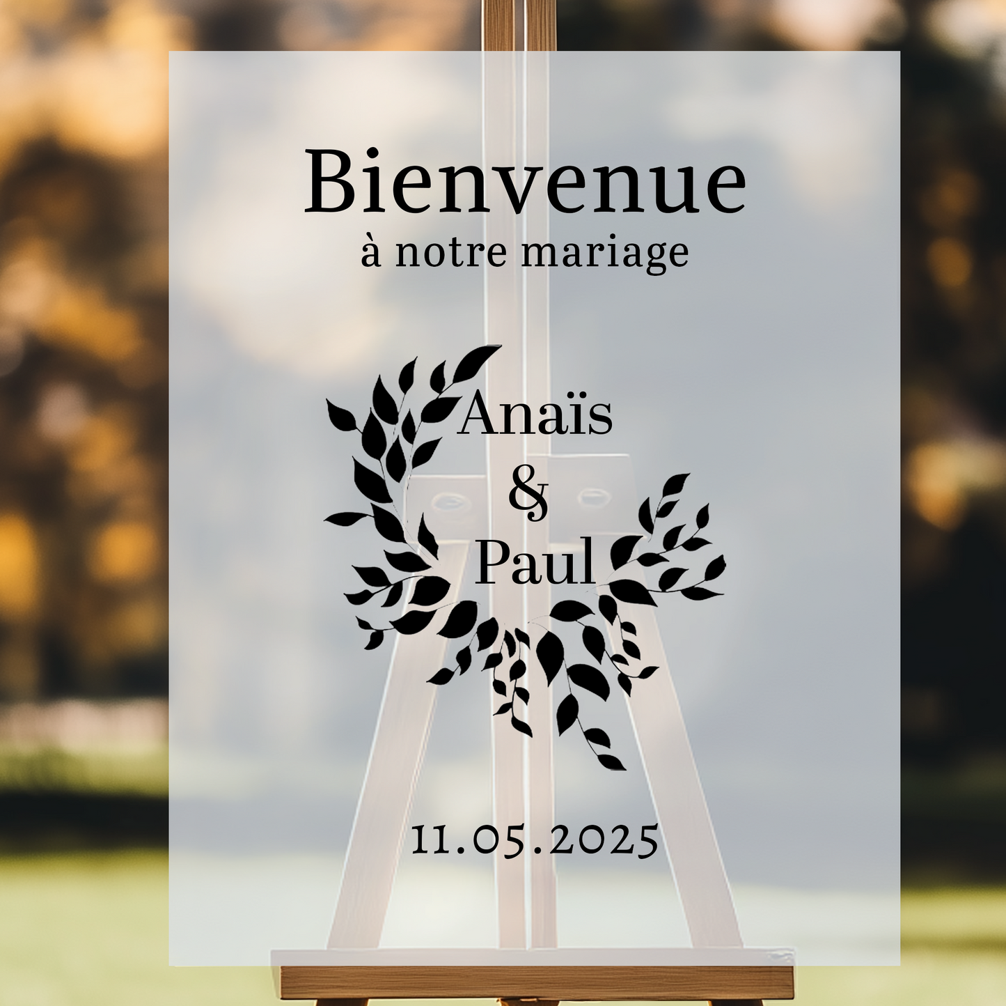 panneau de bienvenue personnalisé mariage en plexiglass givré