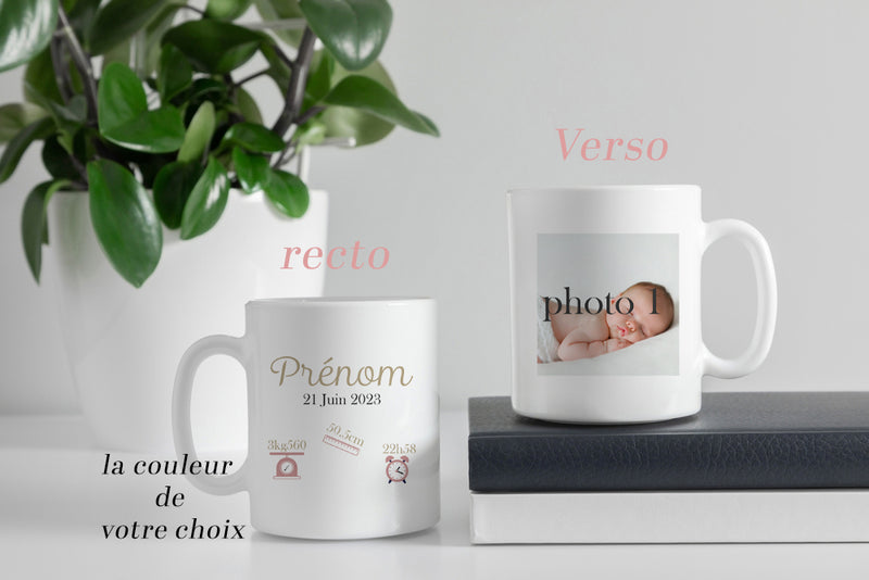 mug personnalisé photo et informations de naissance bébé