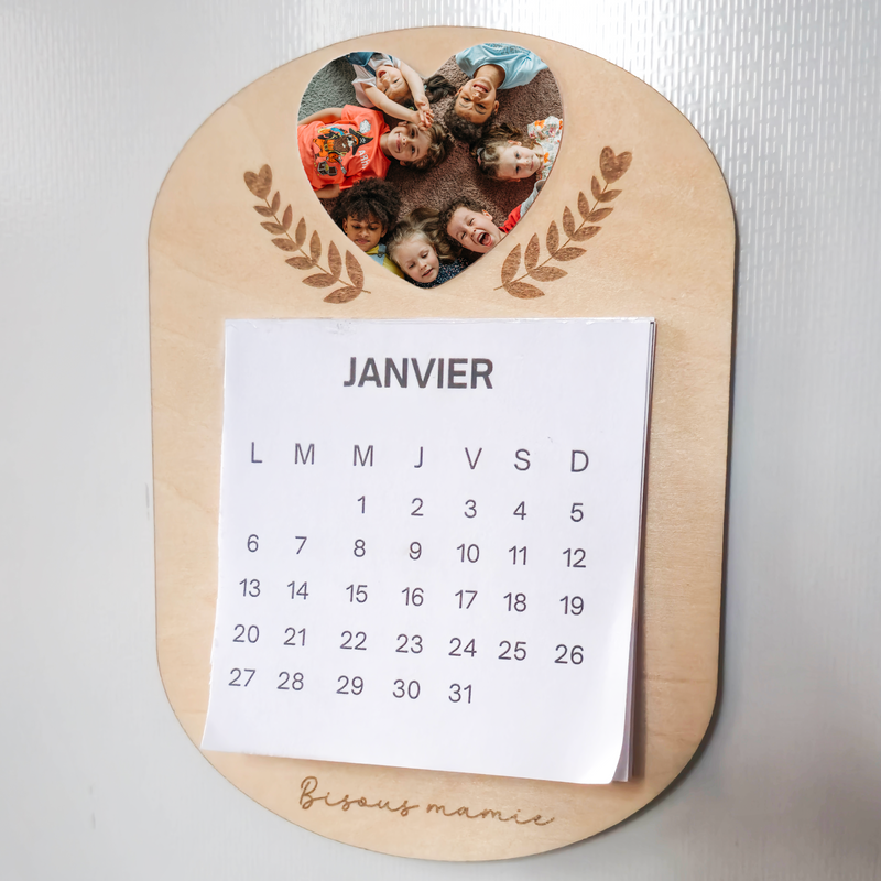 Calendrier Aimanté Personnalisé photo et message en Bois