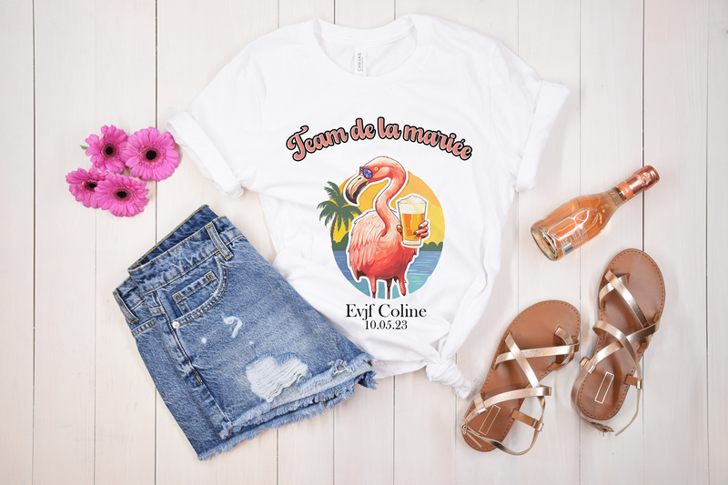 T-shirt EVJF flamant rose "La mariée"