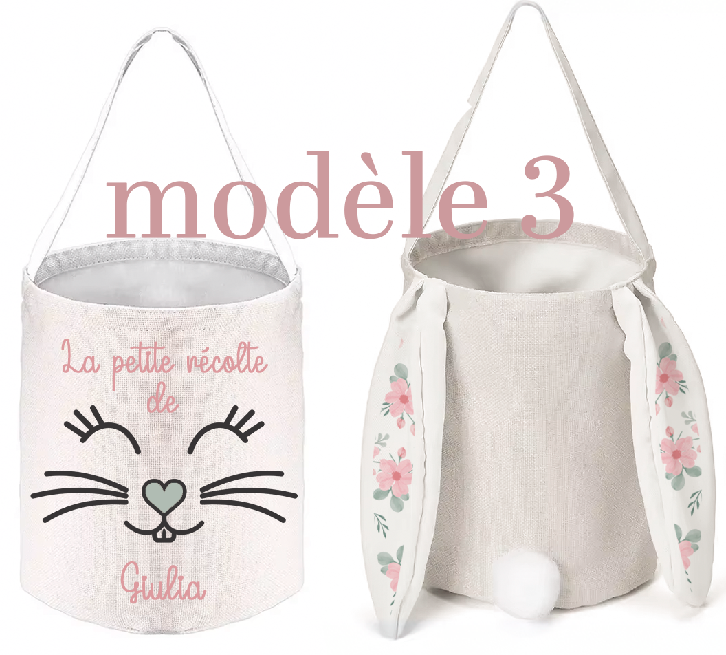 Sac lapin de Pâques petit panier personnalisé avec prénom chasse aux oeufs