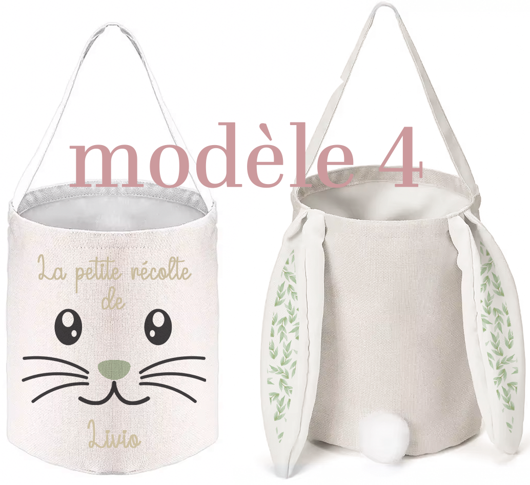 Sac lapin de Pâques petit panier personnalisé avec prénom chasse aux oeufs