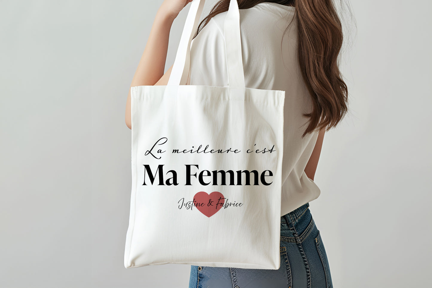 Grand Sac personnalisé mamie . Tissus effet lin beige personnalisé prénom