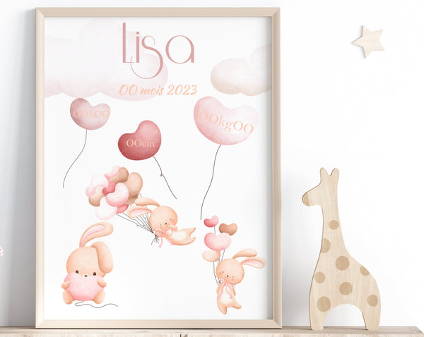 Affiche de naissance personnalisée avec informations de naissance poids, taille, heure, et date de naissance