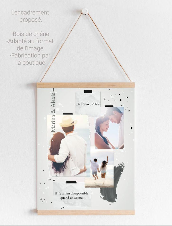 affiche et suspension cadeau couple avec photos prénoms date 