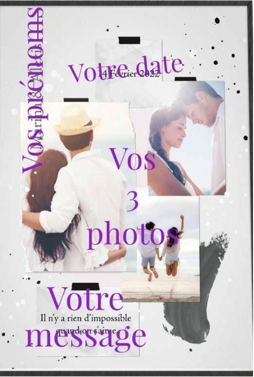 affiche et suspension cadeau couple avec photos prénoms date 