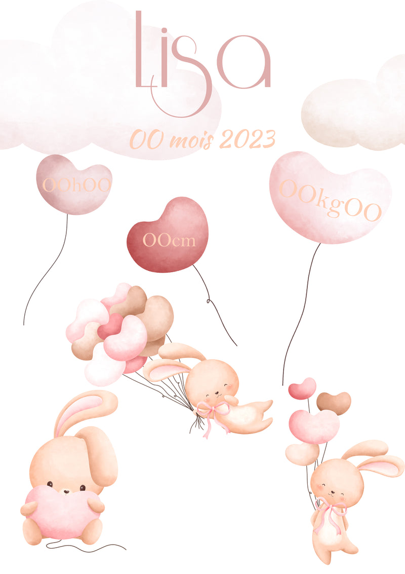 Affiche de naissance personnalisée avec informations de naissance poids, taille, heure, et date de naissance