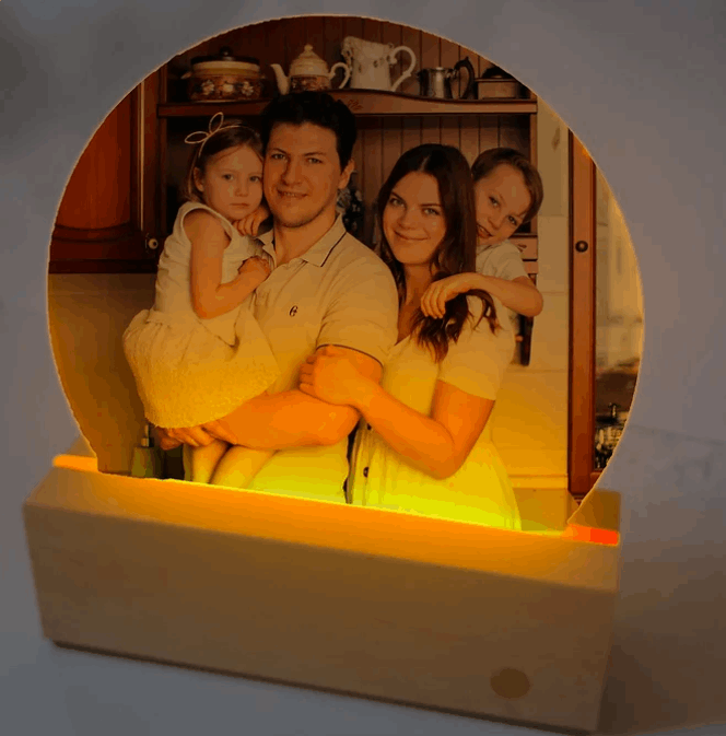 Cadre photo bois et plexiglass lumineux rechargeable