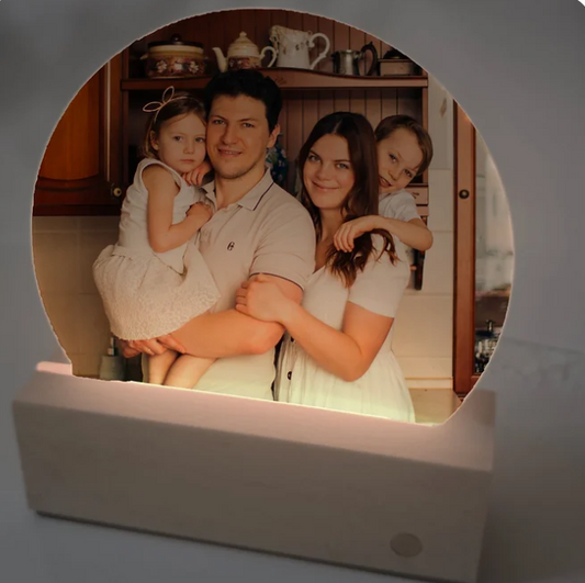 Cadre photo bois et plexiglass lumineux rechargeable