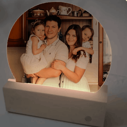Cadre photo bois et plexiglass lumineux rechargeable