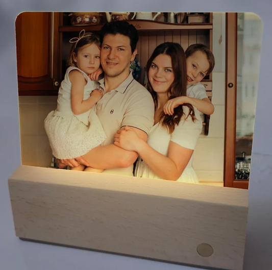 Cadre photo bois et plexiglass lumineux rechargeable