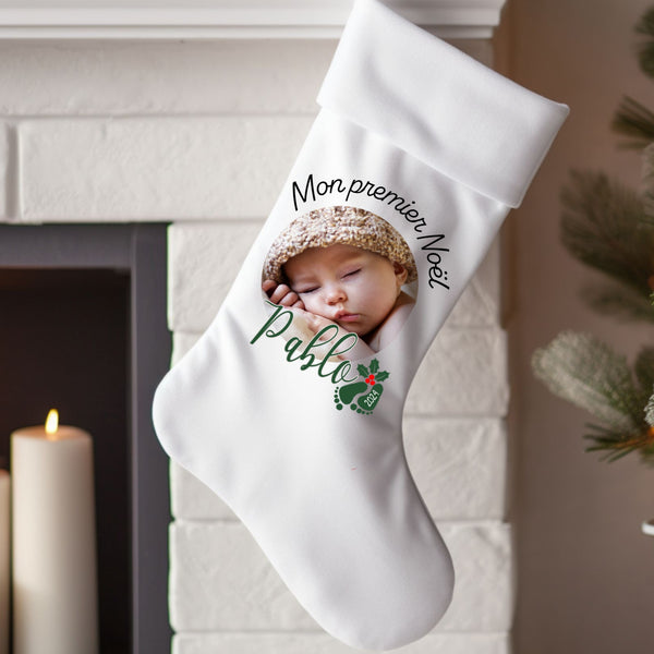 Chaussette de noël personnalisée mon premier noël avec photo  