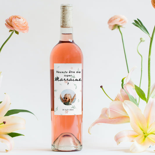 Etiquette bouteille veux-tu etre ma super marraine avec photo