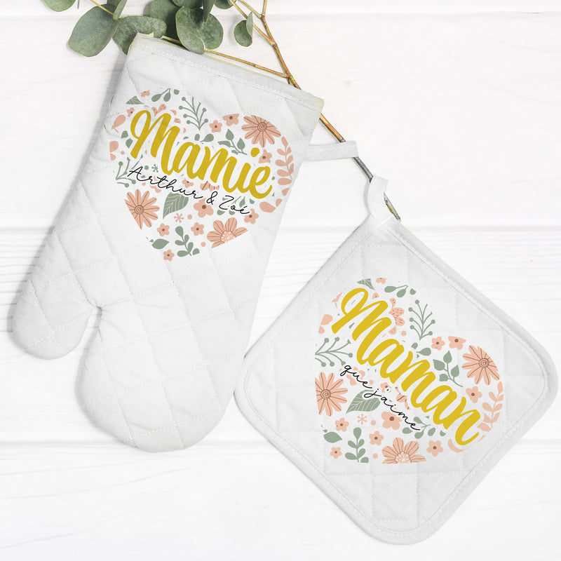 Gant et manique cadeau personnalisé pour maman, mamie, tata, marraine, nounou...