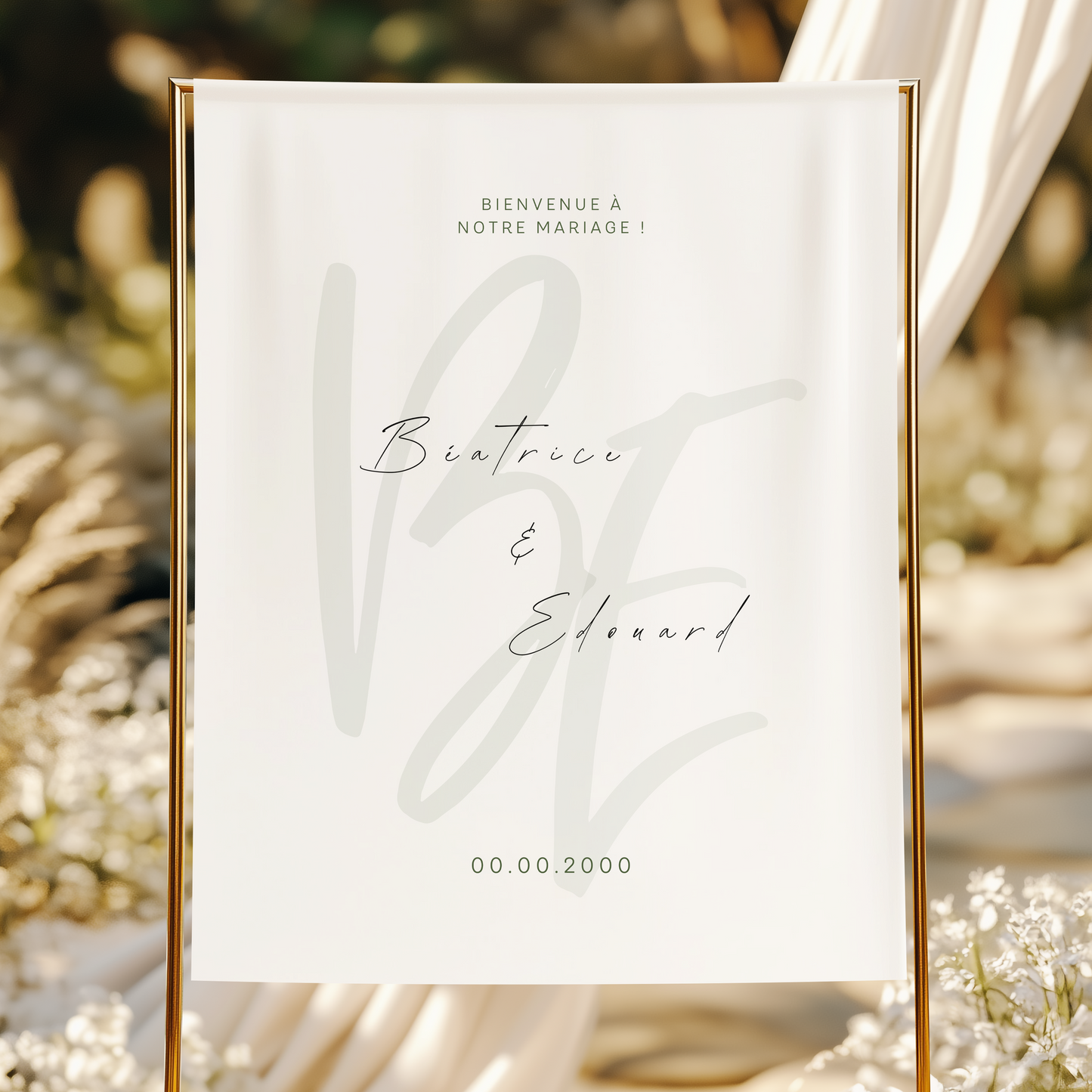 Panneau de Bienvenue tissu Mariage – chic et minimaliste