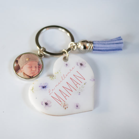porte clé cœur plexiglass personnalisé avec photo idée cadeau  fête des mères, mamie, nounou...