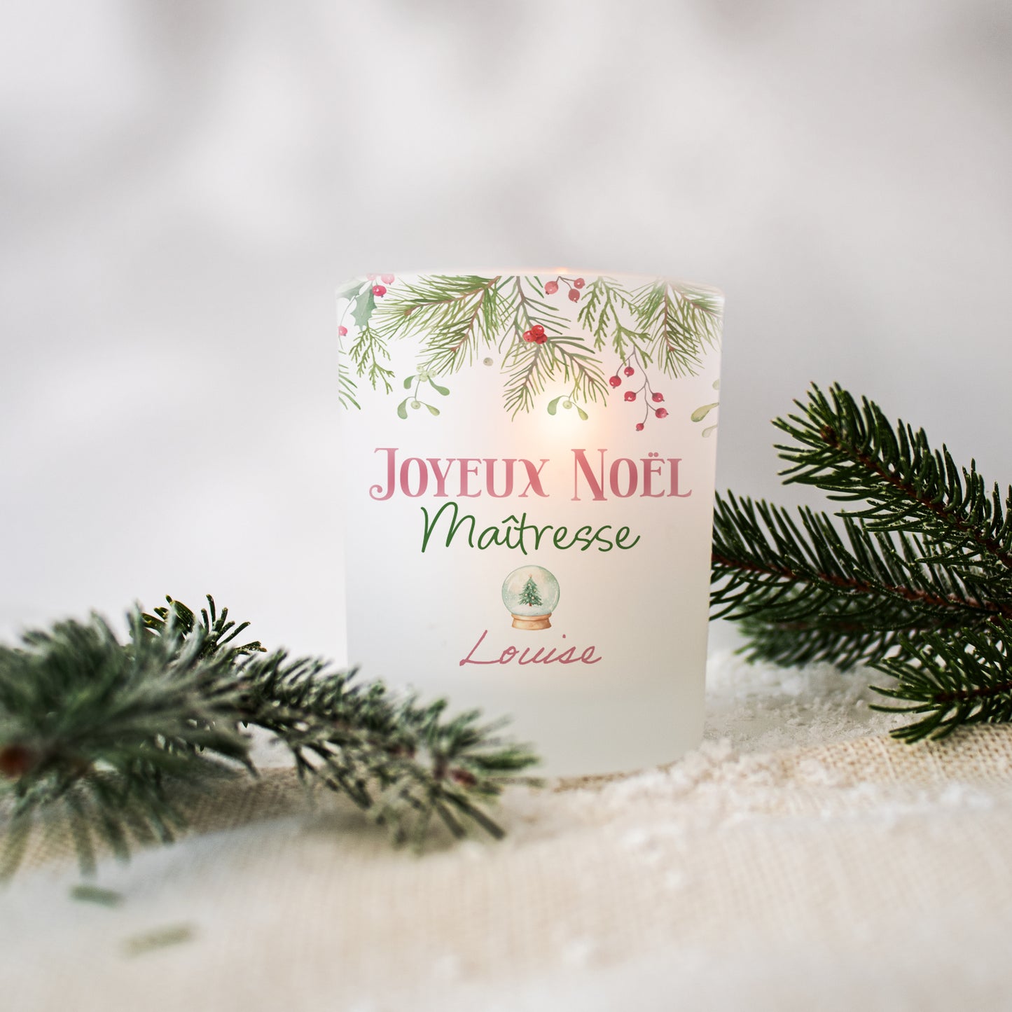 Petit photophore en verre personnalisé – Motifs de Noël