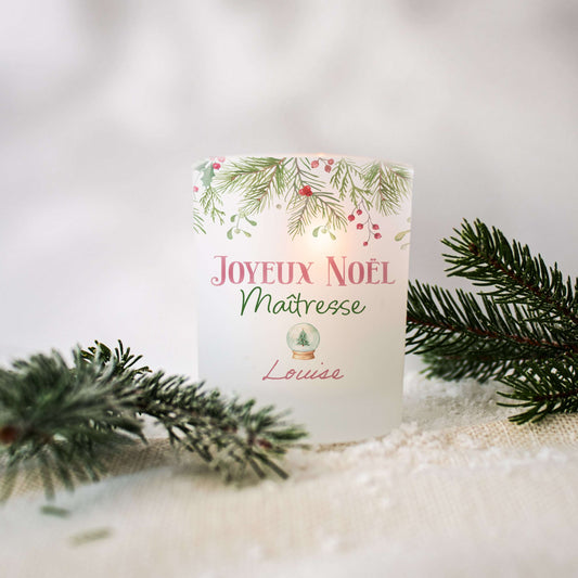 Petit photophore en verre personnalisé – Motifs de Noël