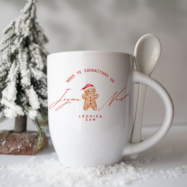 Mug en céramique avec cuillère – Thème Biscuit Rétro de Noël