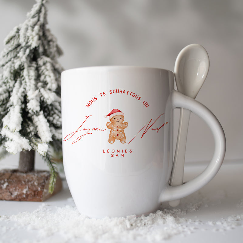 Mug en céramique avec cuillère – Thème Biscuit Rétro de Noël