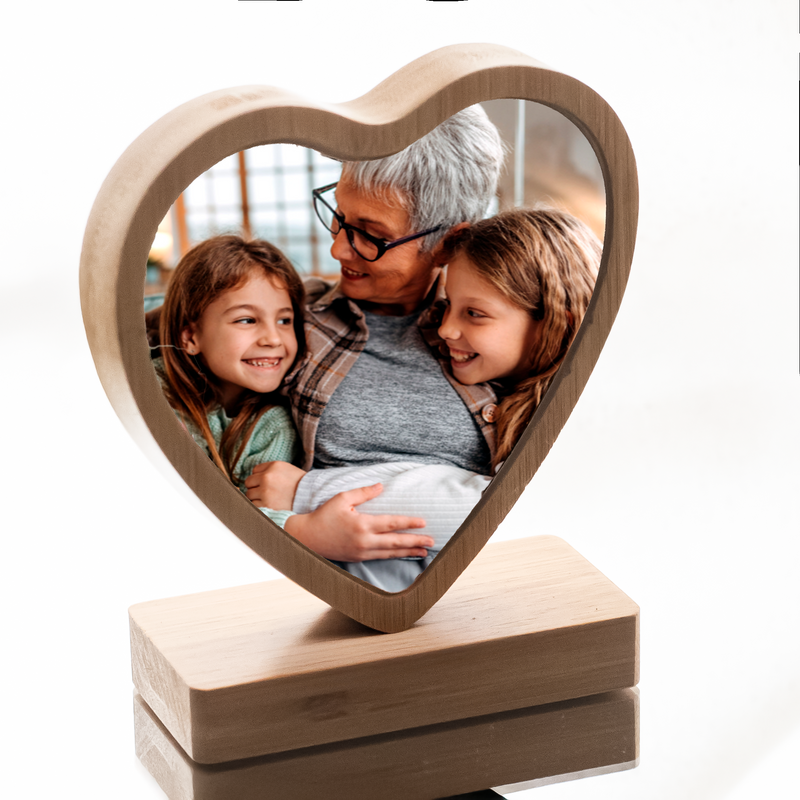 Cadre photo en bois à poser en forme de cœur - Cadeau Saint Valentin, fête des grands mères, papa, maman..