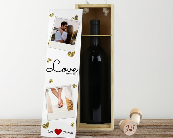 Coffret à Vin et bouchon personnalisés couple - Cadeau couple, Mariage, Saint Valentin