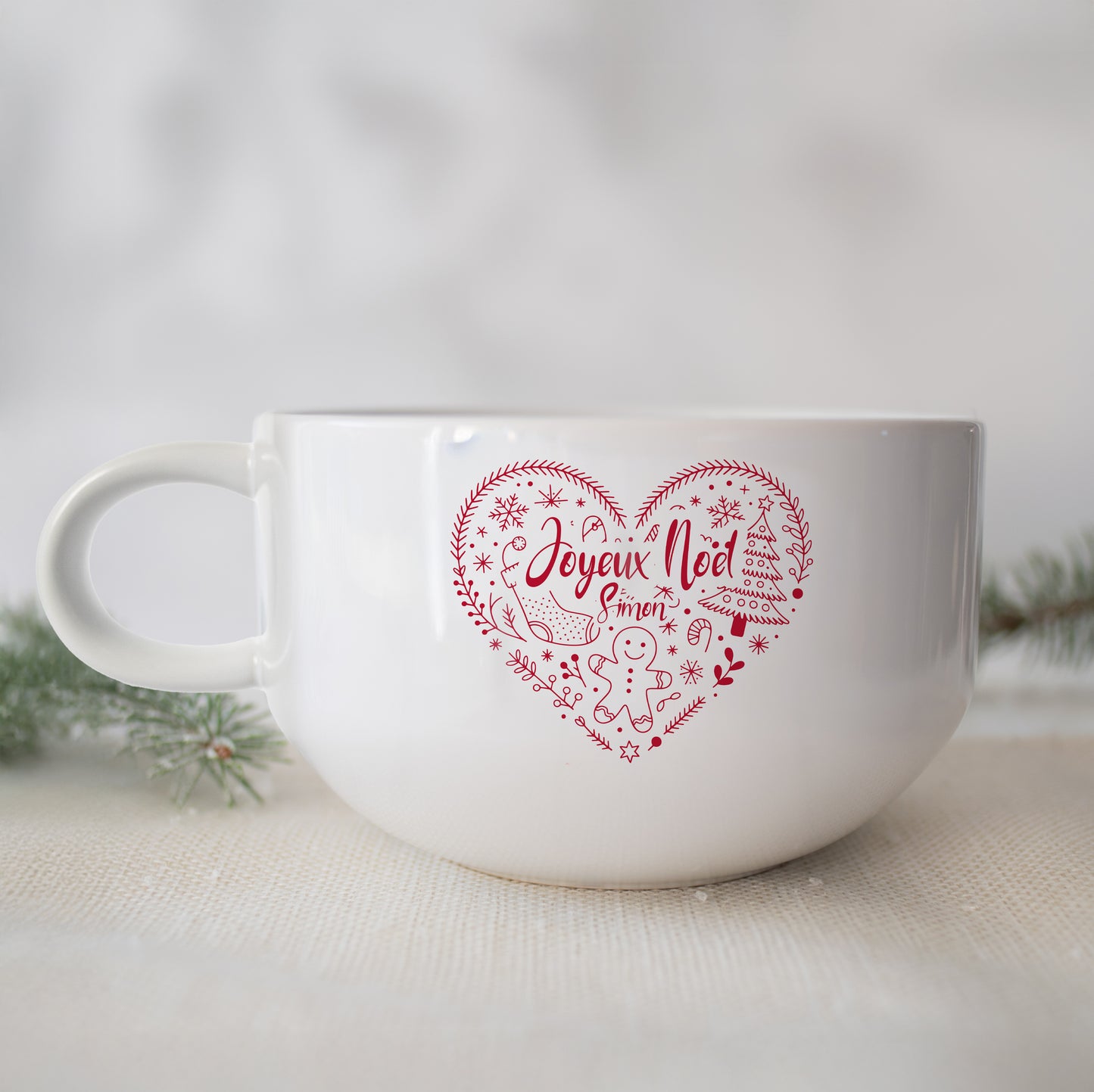 Gros bol personnalisé – Motif de Noël (avec ou sans anse) idée cadeau famille maître, maîtresse, nounou...