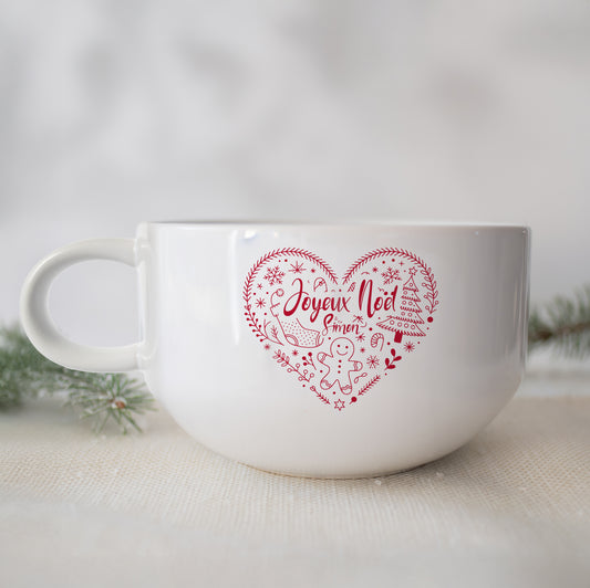 Gros bol personnalisé – Motif de Noël (avec ou sans anse) idée cadeau famille maître, maîtresse, nounou...
