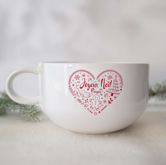 Gros bol personnalisé – Motif de Noël (avec ou sans anse) idée cadeau famille maître, maîtresse, nounou...