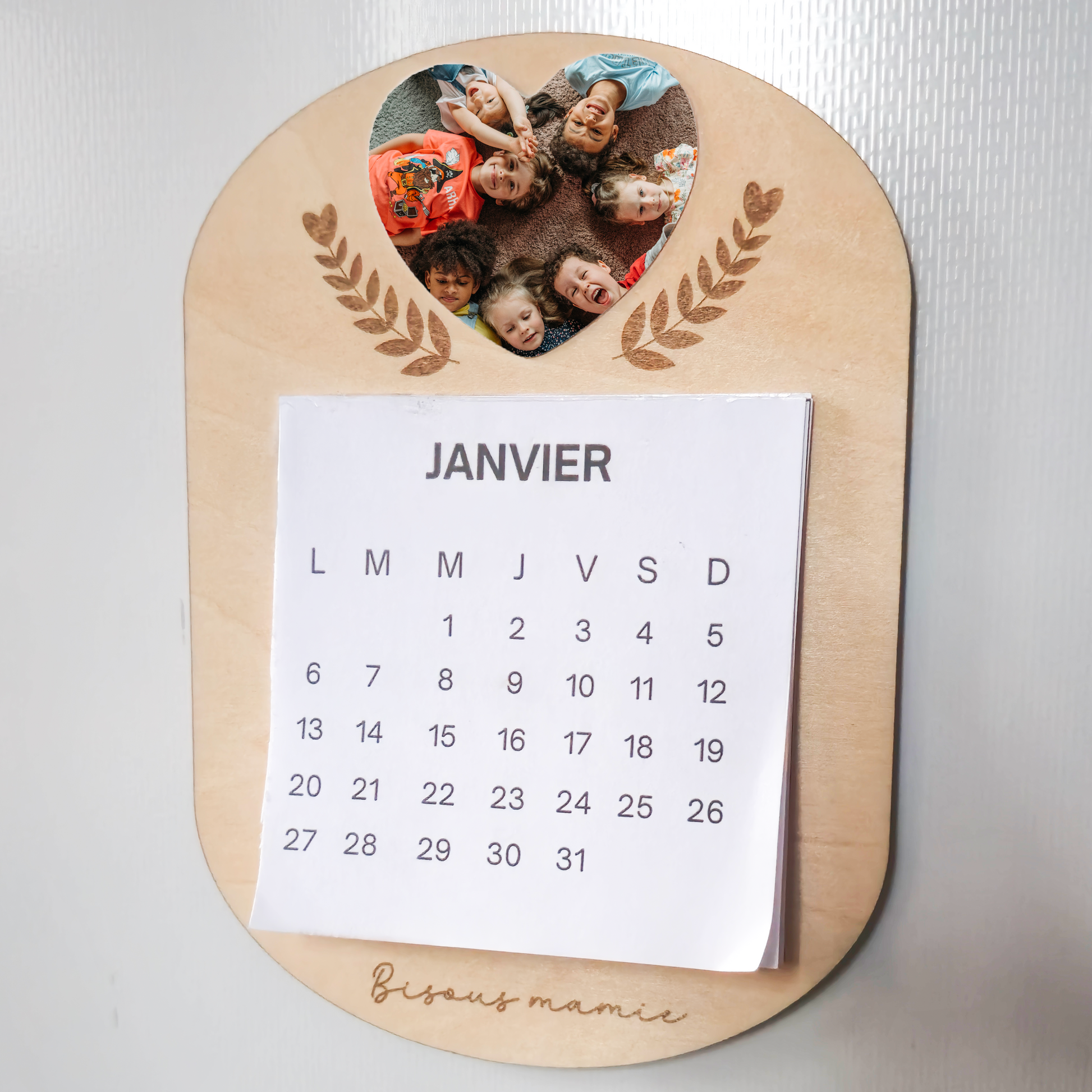 Calendrier aimanté personnalisé avec photo et texte. 