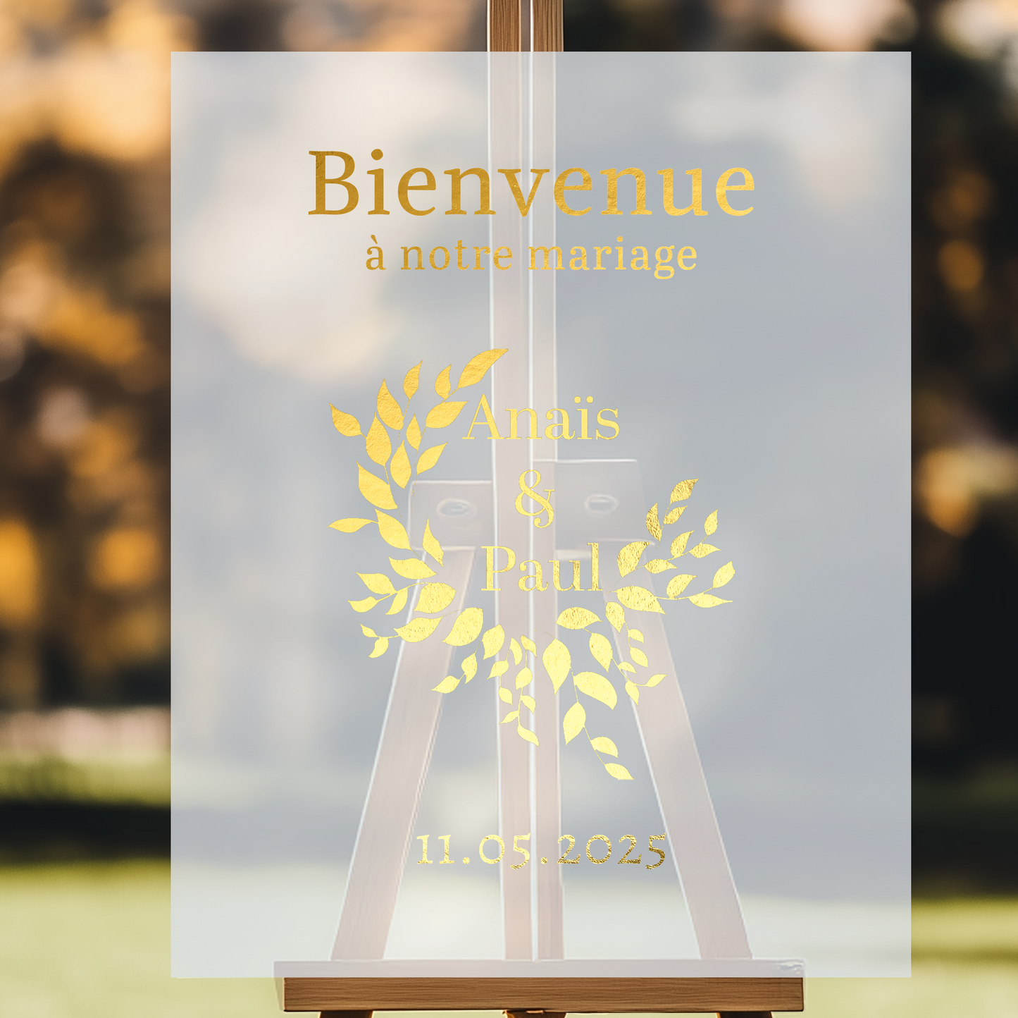 panneau de bienvenue personnalisé mariage en plexiglass givré