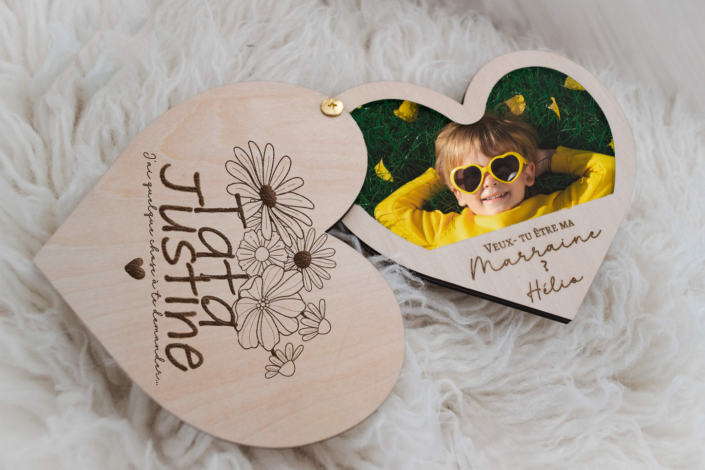 Demande de parrain marraine originale en bois avec photo