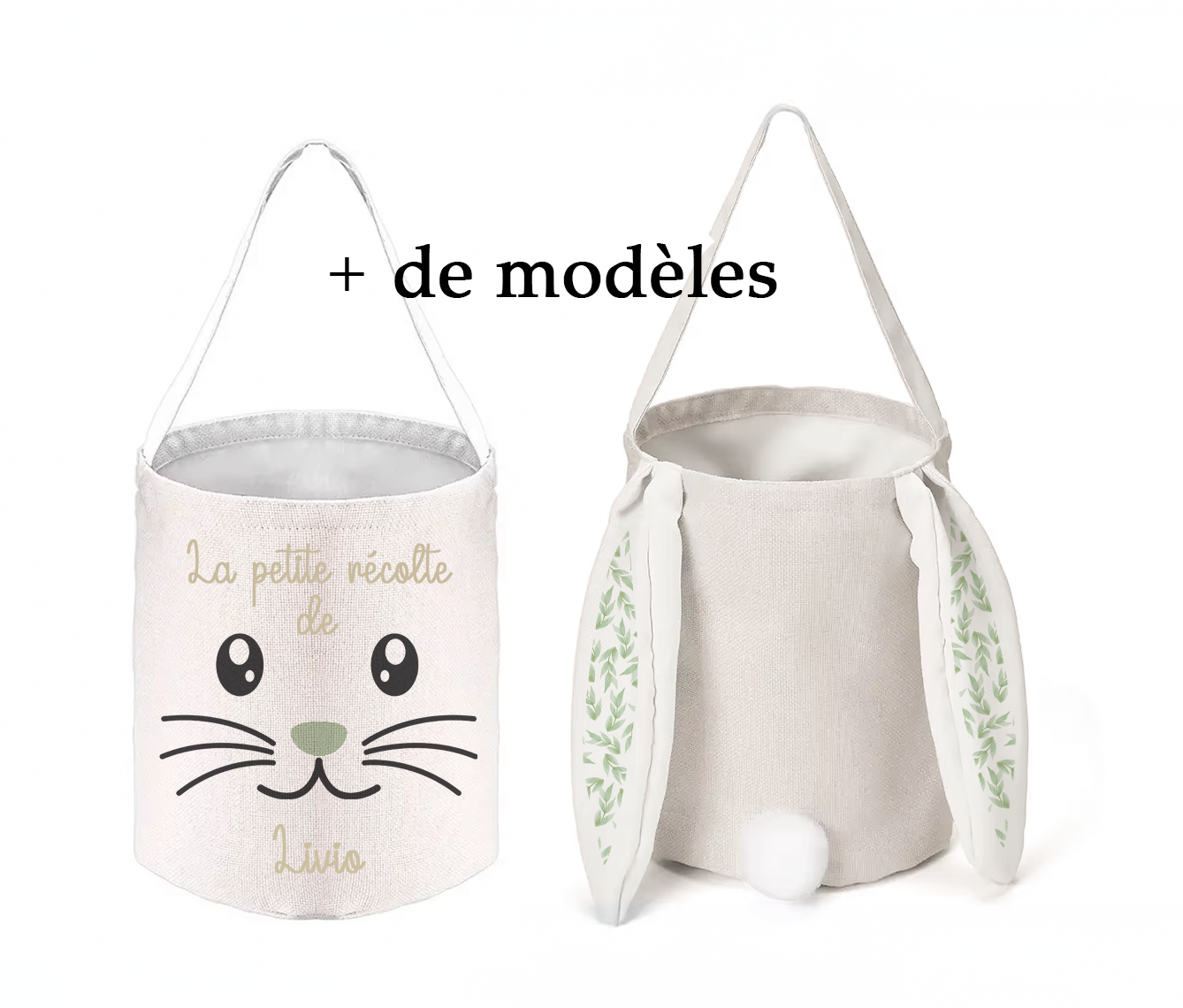 Sac lapin de Pâques petit panier personnalisé avec prénom chasse aux oeufs