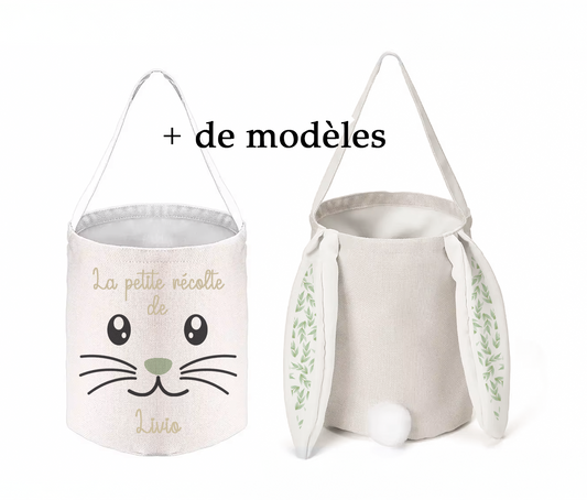 Sac lapin de Pâques petit panier personnalisé avec prénom chasse aux oeufs
